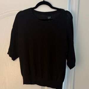 GAP Black Short-Sleeve Knit Linen Blend Pullover